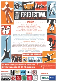 La locandina di FORTE! Festival 2022, ispirata dal WOMAD 2015 e realizzata da Stefano De Fazi e Roberta Barletta